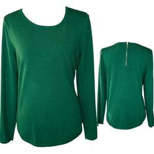 Chico's Mindy Pullover Emerald Green Knit Long Sleeve Top Gold Zip Sz 1 (8/10)